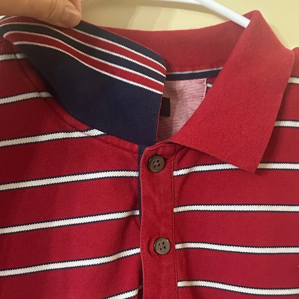 Banana Republic Men's Red and White Striped Polo Shirt